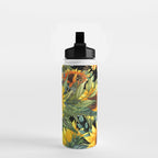 Festive, Sunflowers, Yellow and Green on Black Water Bottle Gallery Image 2