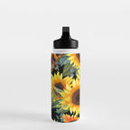Festive, Sunflowers, Yellow and Green on Black Water Bottle Gallery Image 3