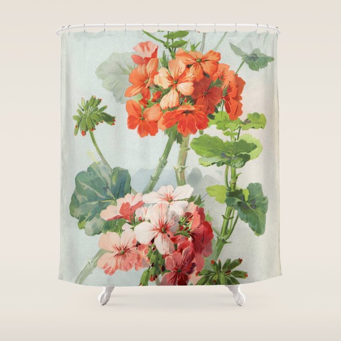 Panneaux de Fleurs  1900 Watercolor Geranium Illustration Shower Curtain Gallery Image 1
