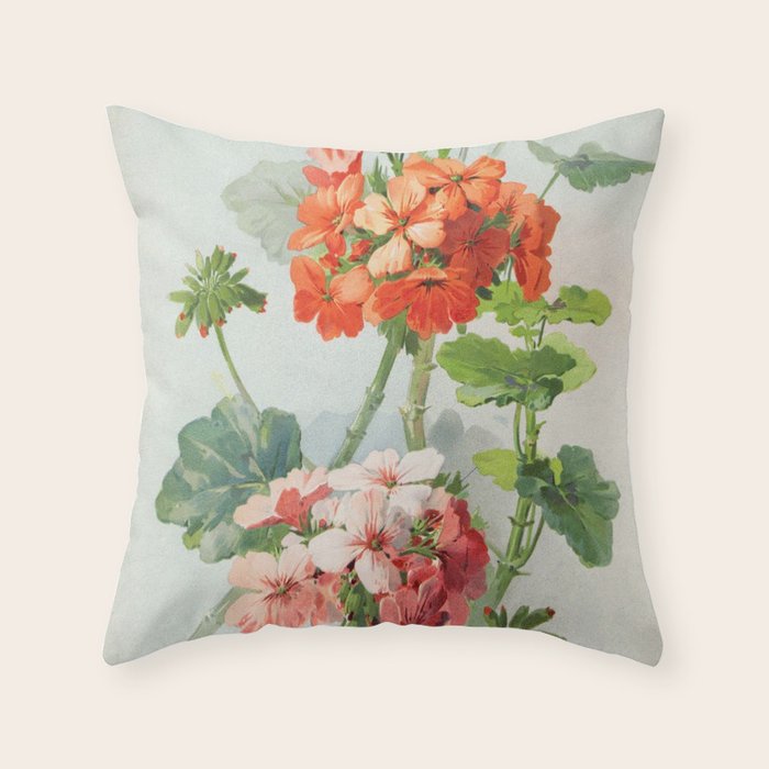 Panneaux de Fleurs  1900 Watercolor Geranium Illustration Throw Pillow Gallery Image 6