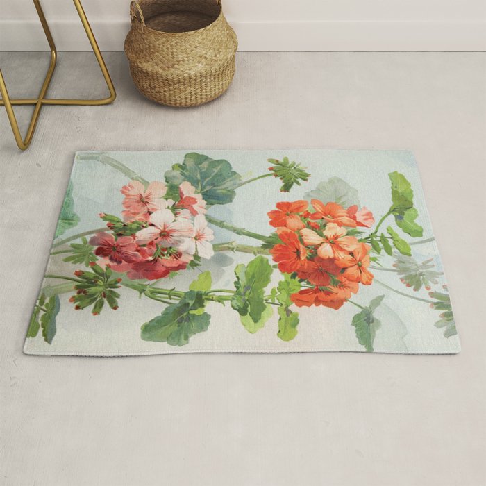 Panneaux de Fleurs  1900 Watercolor Geranium Illustration Rug Gallery Image 1