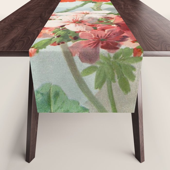 Panneaux de Fleurs  1900 Watercolor Geranium Illustration Table Runner Gallery Image 1
