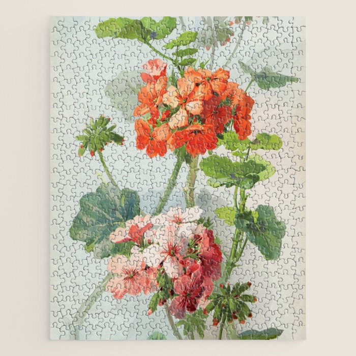 Panneaux de Fleurs  1900 Watercolor Geranium Illustration Jigsaw Puzzle Gallery Image 1