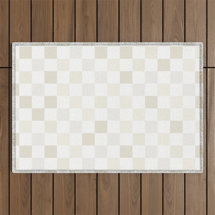 Checkerboard Check Pattern in Pale Light Neutral Beige White Tones Outdoor Rug Gallery Image 1