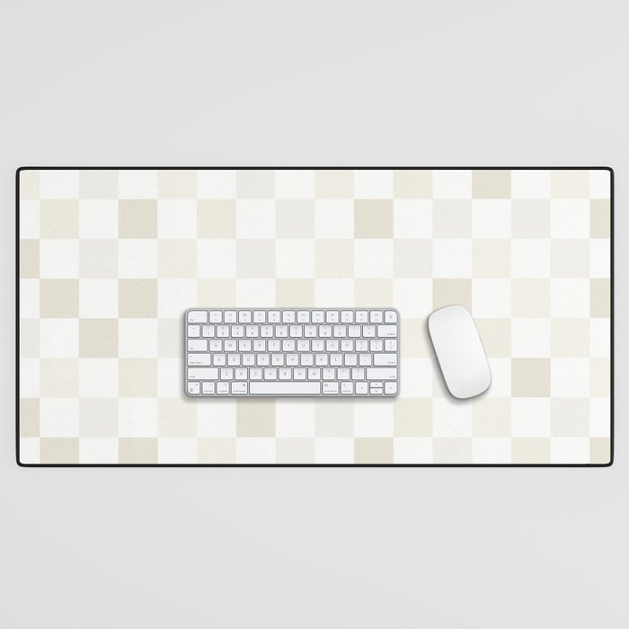Checkerboard Check Pattern in Pale Light Neutral Beige White Tones Desk Mat Gallery Image 1