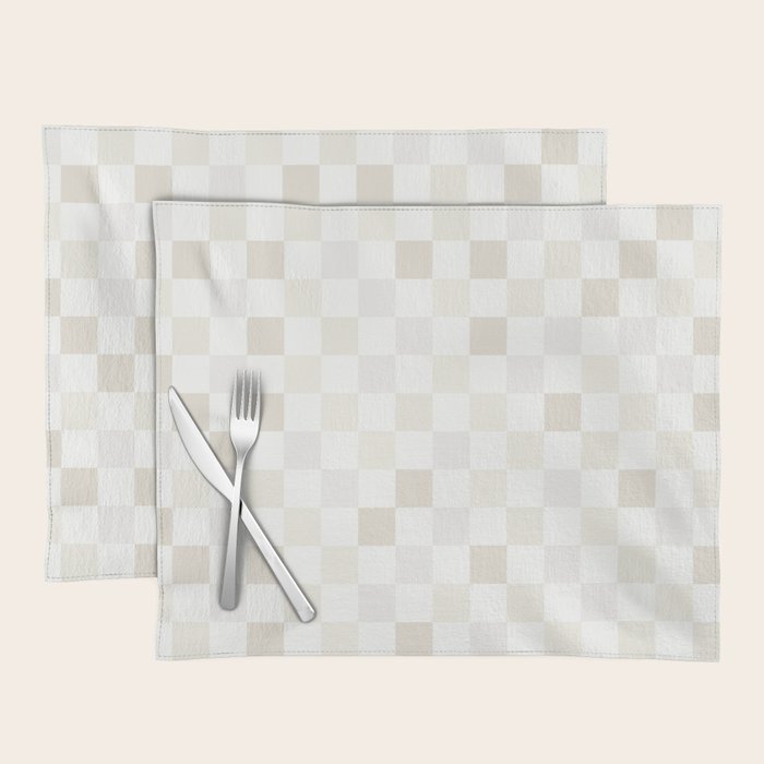 Checkerboard Check Pattern in Pale Light Neutral Beige White Tones Placemat Gallery Image 1