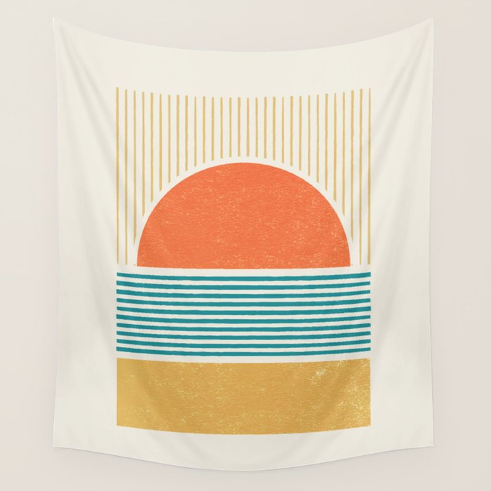 Sun Beach Stripes - Mid Century Modern Abstract Wall Tapestry Gallery Image 1