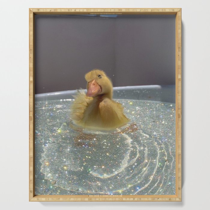 LITTLE HAPPINESS | duck | chick | collage | bath | happy | positive | cute | pet | animal | smile  Serving Tray Gallery Image 1