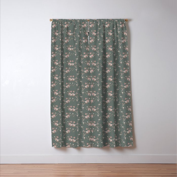Watercolor Wildflowers - Sage Pink Window Curtain Gallery Image 3
