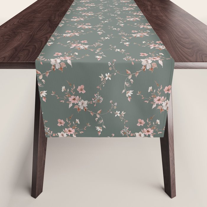 Watercolor Wildflowers - Sage Pink Table Runner Gallery Image 1