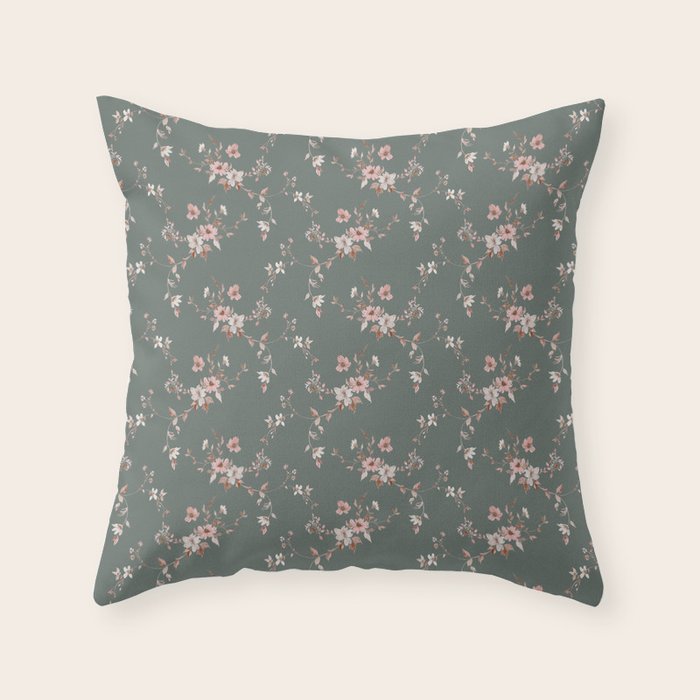 Watercolor Wildflowers - Sage Pink Throw Pillow Gallery Image 6