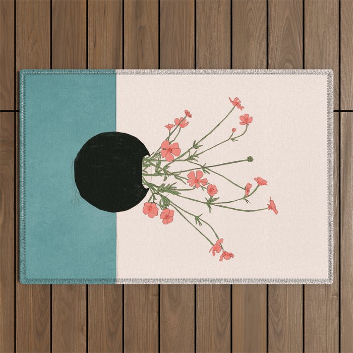 Blooming Wildflowers Rose Outdoor Rug Gallery Image 1