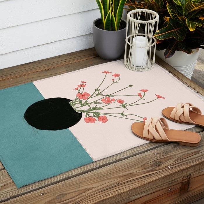 Blooming Wildflowers Rose Outdoor Rug Gallery Image 2