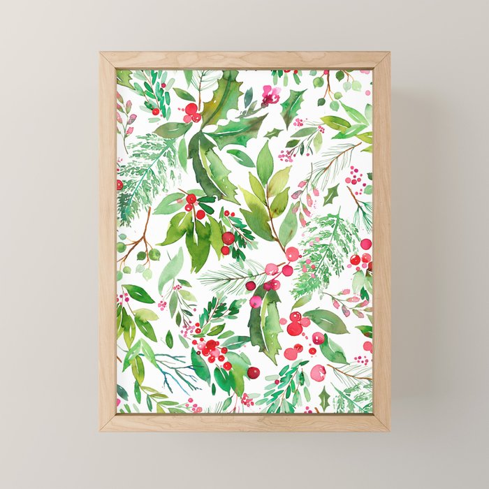 Holiday Christmas Winter Nature Botanical Leaves Green Mini Art Print Gallery Image 1