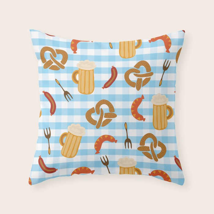 Oktoberfest Prezels Beer Sausages Throw Pillow Gallery Image 6