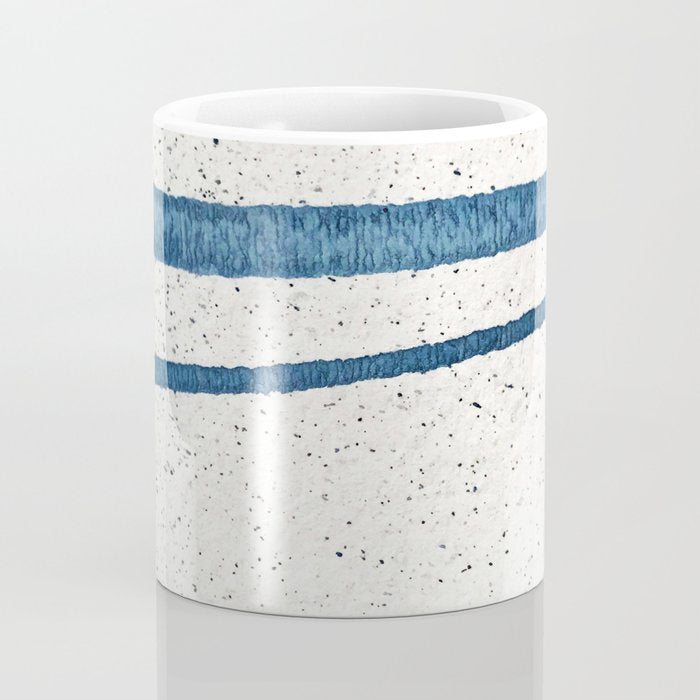Parallel Universe [horizontal]: a pretty, minimal, abstract piece in lines of vibrant blue and white Coffee Mug Gallery Image 4