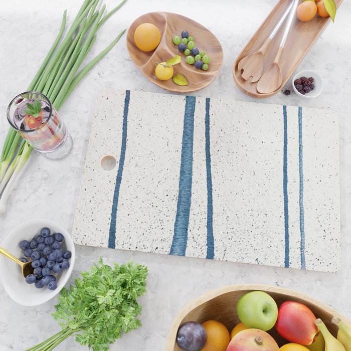 Parallel Universe [horizontal]: a pretty, minimal, abstract piece in lines of vibrant blue and white Cutting Board Gallery Image 2