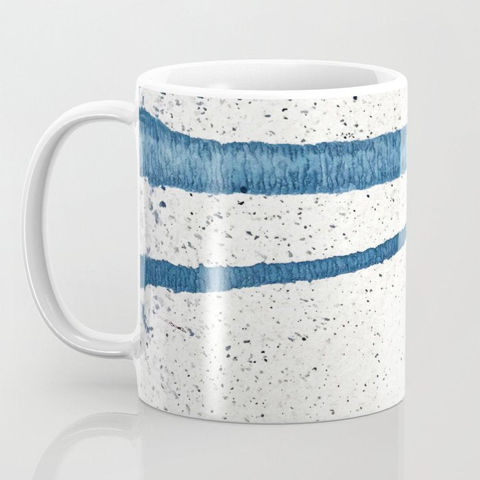Parallel Universe [horizontal]: a pretty, minimal, abstract piece in lines of vibrant blue and white Coffee Mug Gallery Image 3