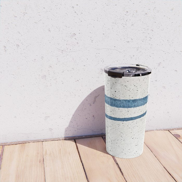 Parallel Universe [horizontal]: a pretty, minimal, abstract piece in lines of vibrant blue and white Travel Mug Gallery Image 4