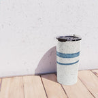 Parallel Universe [horizontal]: a pretty, minimal, abstract piece in lines of vibrant blue and white Travel Mug Gallery Image 4