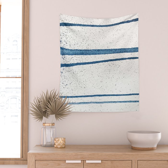 Parallel Universe [horizontal]: a pretty, minimal, abstract piece in lines of vibrant blue and white Wall Tapestry Gallery Image 2