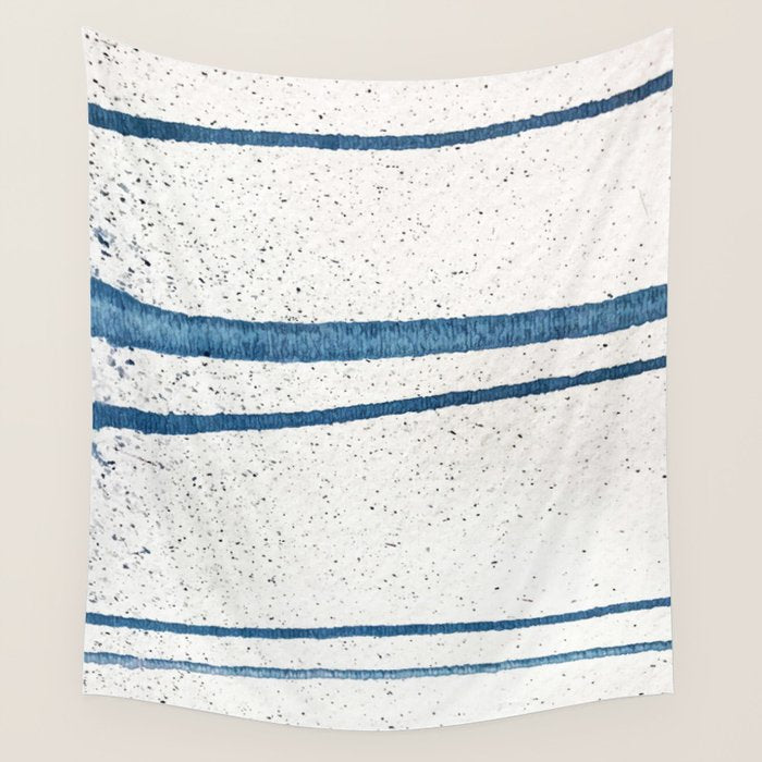 Parallel Universe [horizontal]: a pretty, minimal, abstract piece in lines of vibrant blue and white Wall Tapestry Gallery Image 1