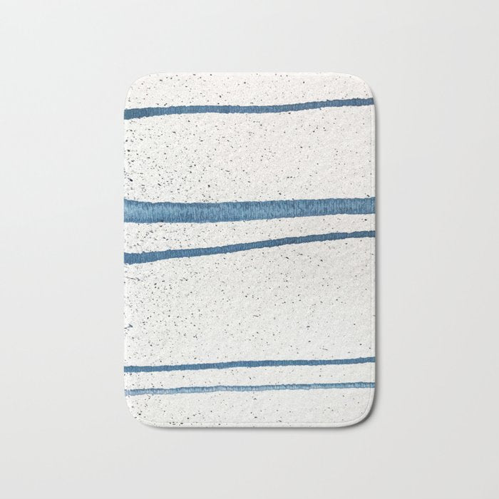 Parallel Universe [horizontal]: a pretty, minimal, abstract piece in lines of vibrant blue and white Bath Mat Gallery Image 1