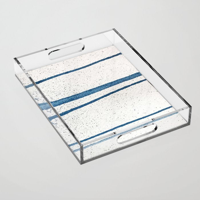 Parallel Universe [horizontal]: a pretty, minimal, abstract piece in lines of vibrant blue and white Acrylic Tray Gallery Image 1