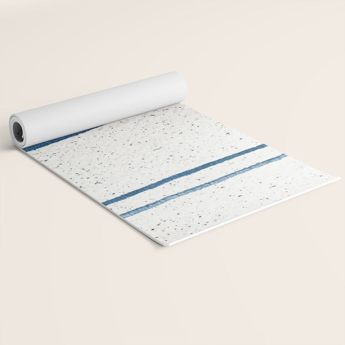 Parallel Universe [horizontal]: a pretty, minimal, abstract piece in lines of vibrant blue and white Yoga Mat Gallery Image 2