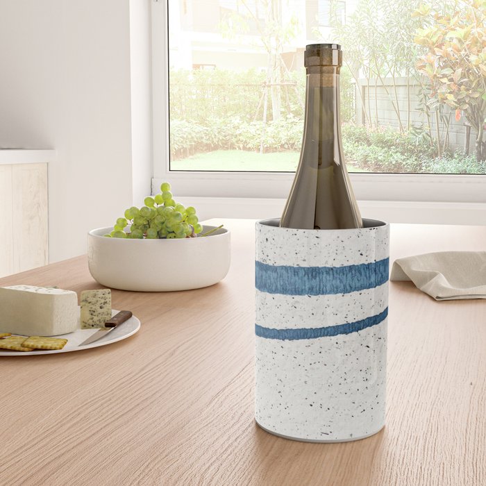 Parallel Universe [horizontal]: a pretty, minimal, abstract piece in lines of vibrant blue and white Wine Chiller Gallery Image 4