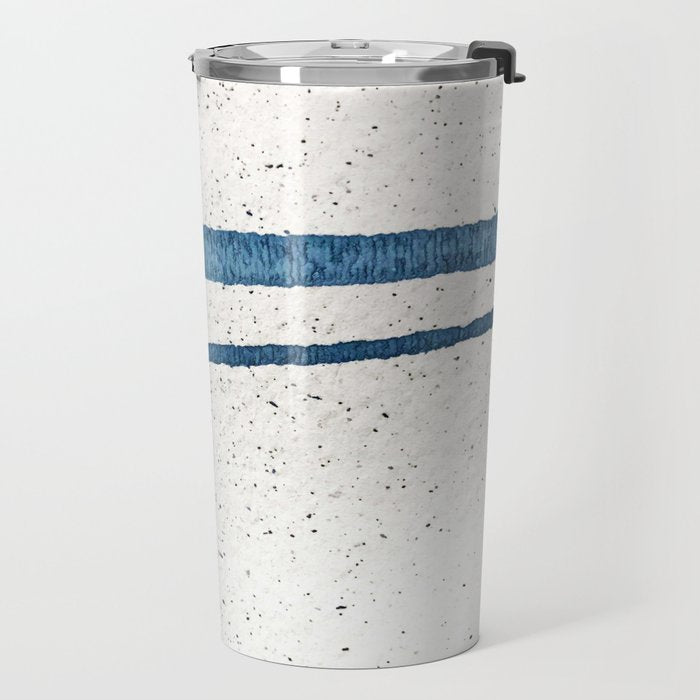 Parallel Universe [horizontal]: a pretty, minimal, abstract piece in lines of vibrant blue and white Travel Mug Gallery Image 2