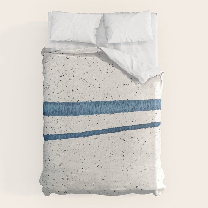 Parallel Universe [horizontal]: a pretty, minimal, abstract piece in lines of vibrant blue and white Duvet Cover Gallery Image 6