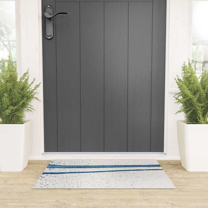Parallel Universe [horizontal]: a pretty, minimal, abstract piece in lines of vibrant blue and white Welcome Mat Gallery Image 3