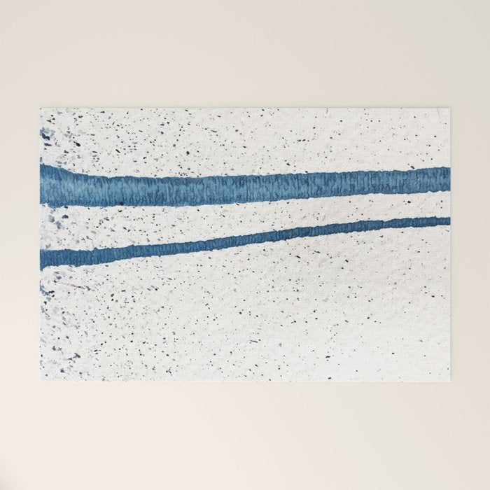 Parallel Universe [horizontal]: a pretty, minimal, abstract piece in lines of vibrant blue and white Welcome Mat Gallery Image 1