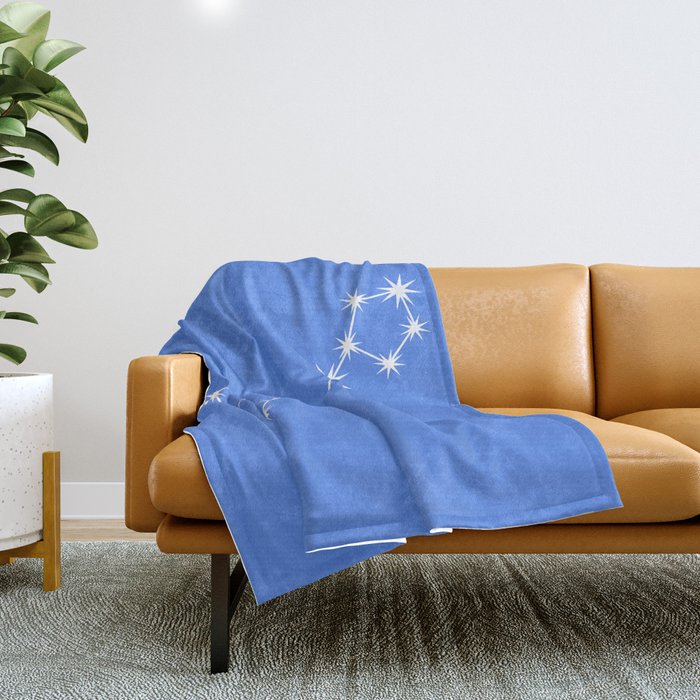 Pisces Zodiac Star Constellation Line Art Bright Blue Throw Blanket Gallery Image 1