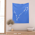 Pisces Zodiac Star Constellation Line Art Bright Blue Wall Tapestry Gallery Image 2