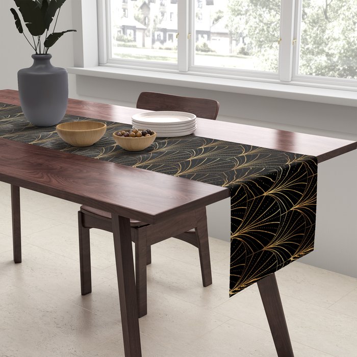 Art Deco Waterfalls // Black Luxe Table Runner Gallery Image 2