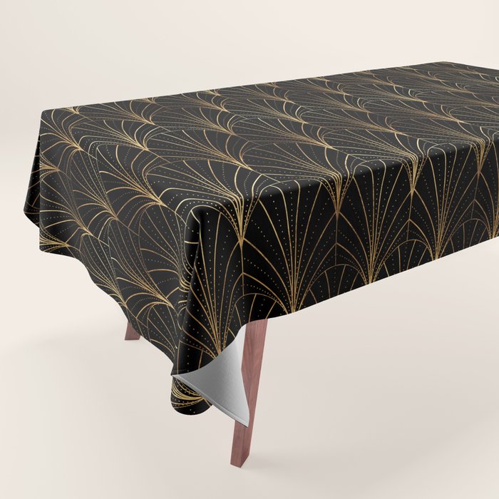 Art Deco Waterfalls // Black Luxe Tablecloth Gallery Image 1