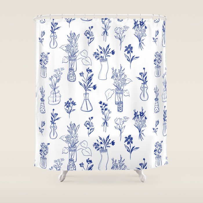 Simple Still Life with Flowers and Vases Shower Curtain Gallery Image 1