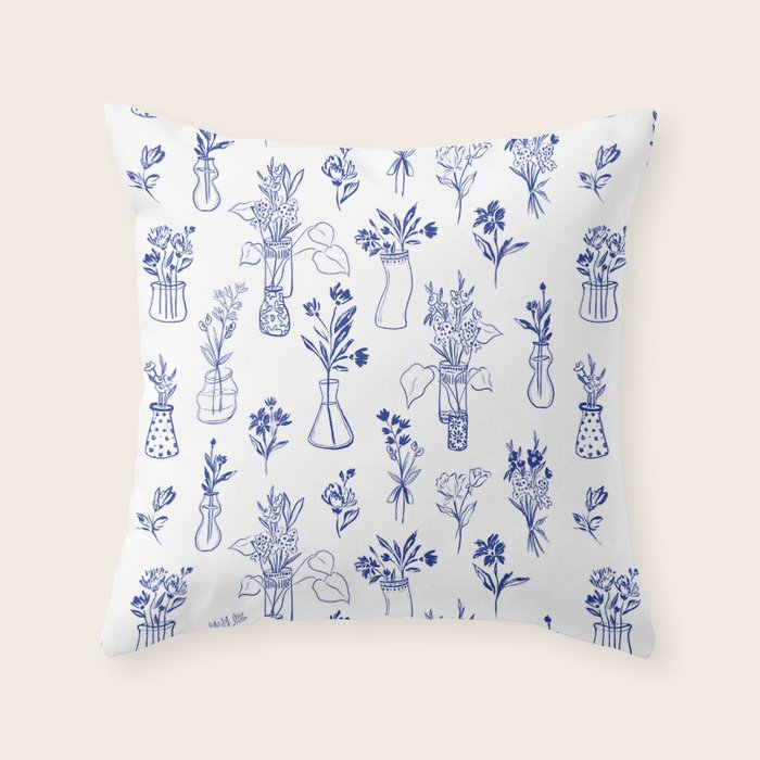 Simple Still Life with Flowers and Vases Throw Pillow Gallery Image 6