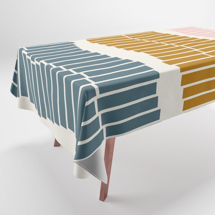 Minimalist Wavy Geometric Pattern in Pink, Gold, and Blue Tablecloth Gallery Image 1