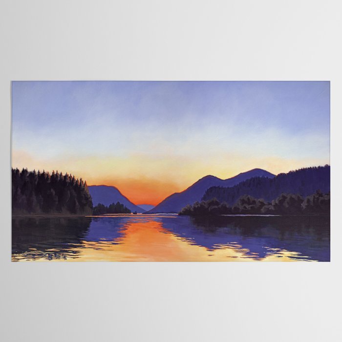 Sunset Over Mountains and River - Sunset in Hood River Tablecloth Gallery Image 2