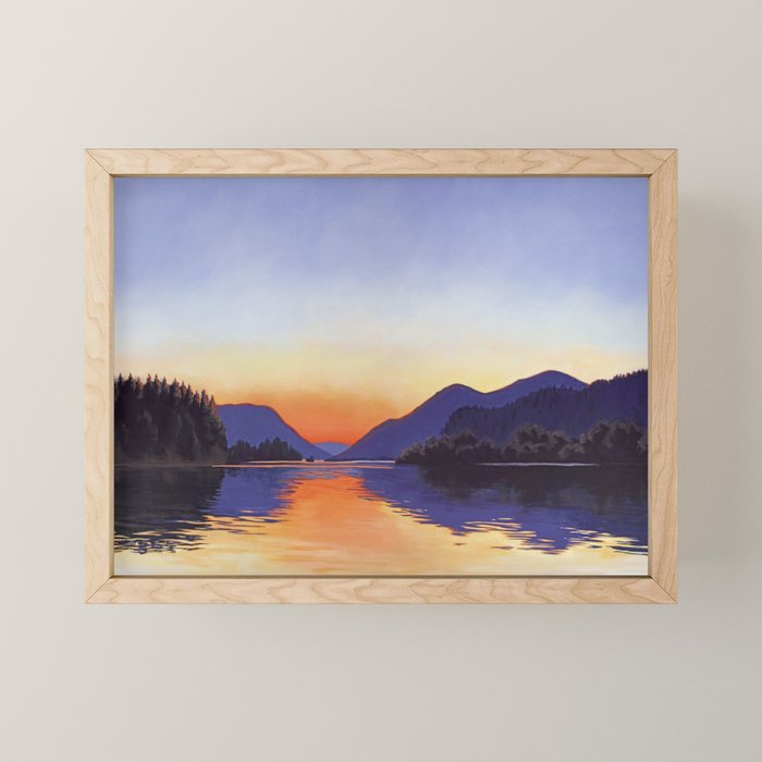Sunset Over Mountains and River - Sunset in Hood River Mini Art Print Gallery Image 1