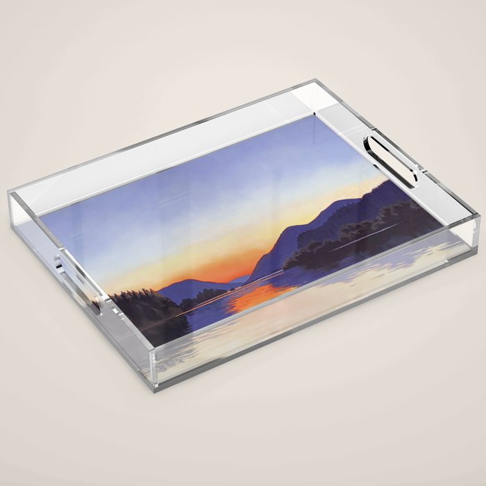Sunset Over Mountains and River - Sunset in Hood River Acrylic Tray Gallery Image 1