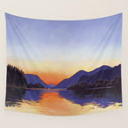 Sunset Over Mountains and River - Sunset in Hood River Wall Tapestry Gallery Image 4
