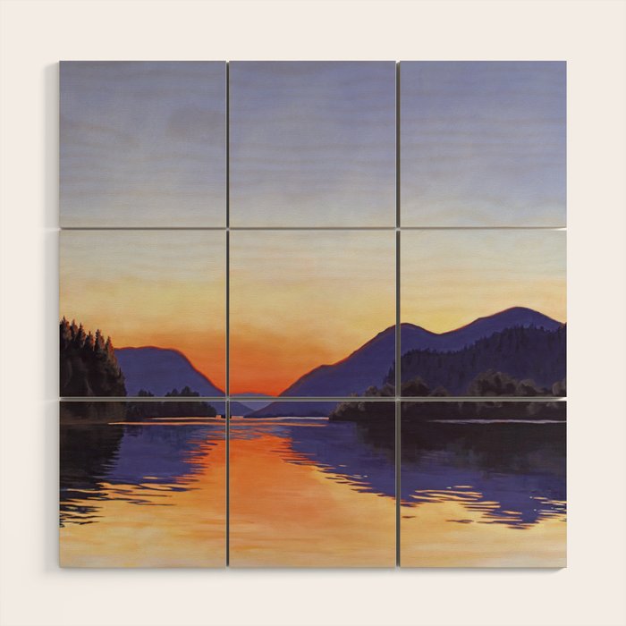 Sunset Over Mountains and River - Sunset in Hood River Wood Wall Art Gallery Image 1