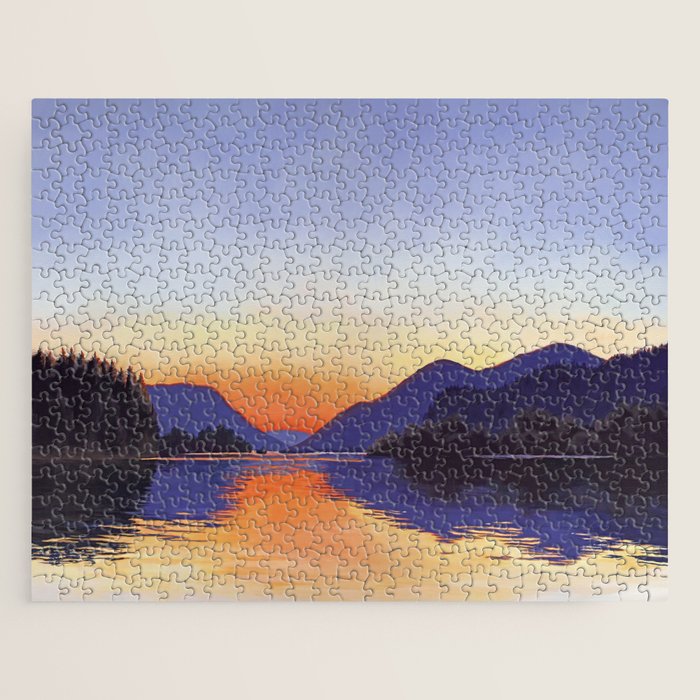 Sunset Over Mountains and River - Sunset in Hood River Jigsaw Puzzle Gallery Image 1