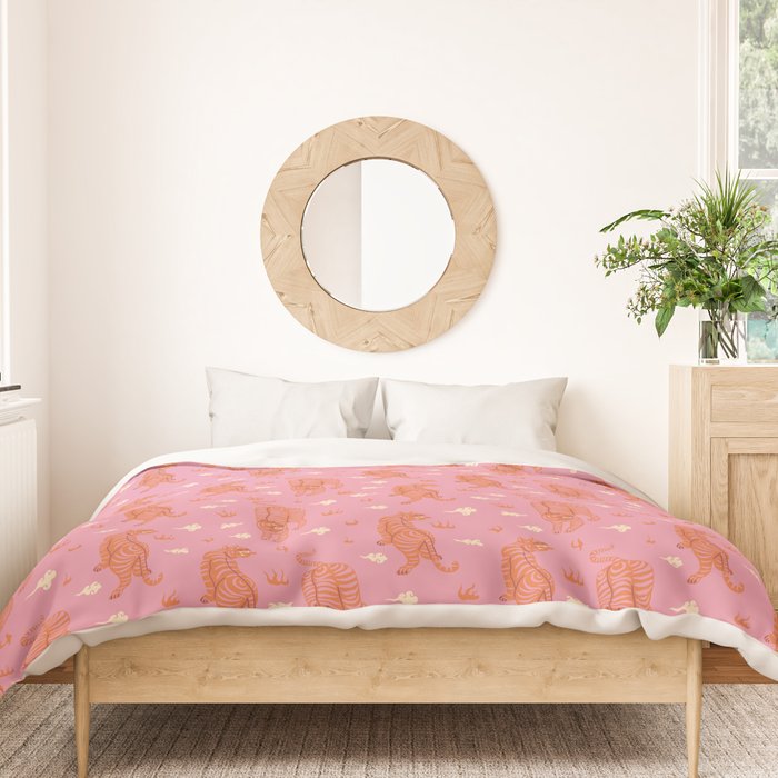 Oriental pink tigers Duvet Cover Gallery Image 3
