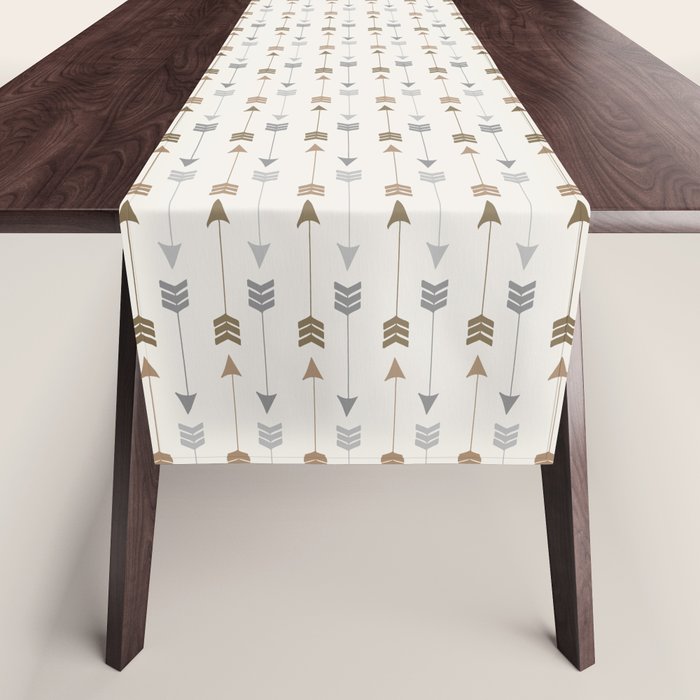 Tribal Arrows Pattern - Cream, Brown and Grey Table Runner Gallery Image 1