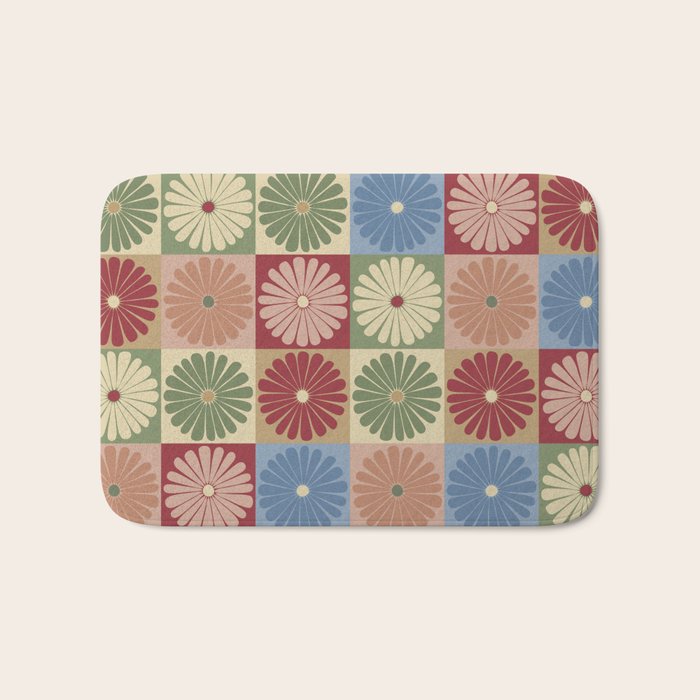 Retro Flowers Check Pattern XIX Bath Mat Gallery Image 1